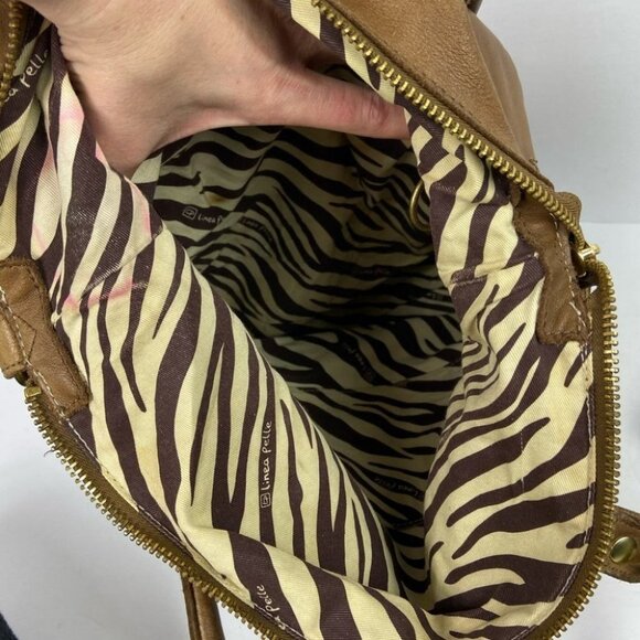 Linea Pelle Dylan Leather Tote Brown Medium Shoulder Back Pockets Tan Beige Bag - Picture 9 of 12